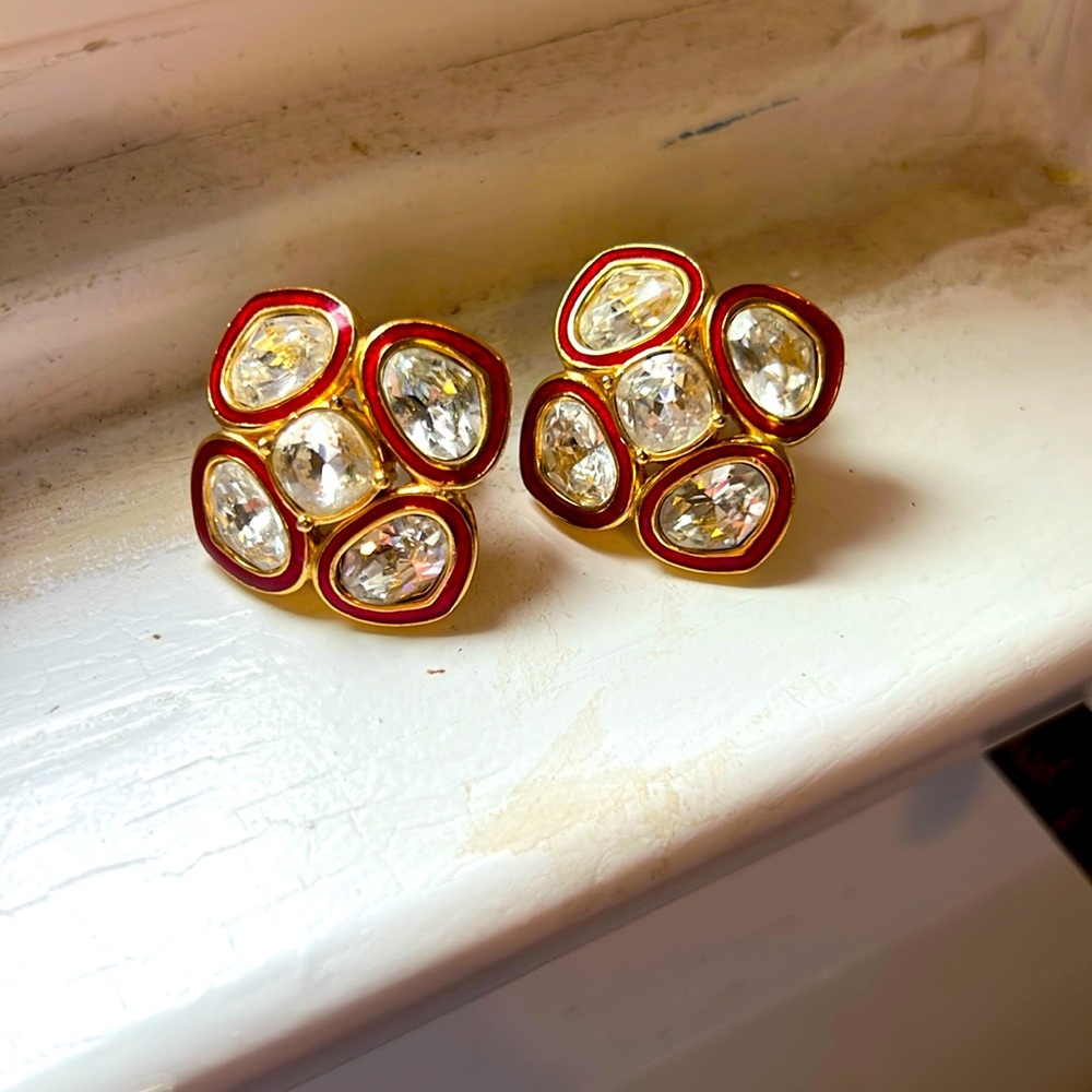 Vintage Christian Dior Clip Earrings Rhinestone Wine Detail Glam